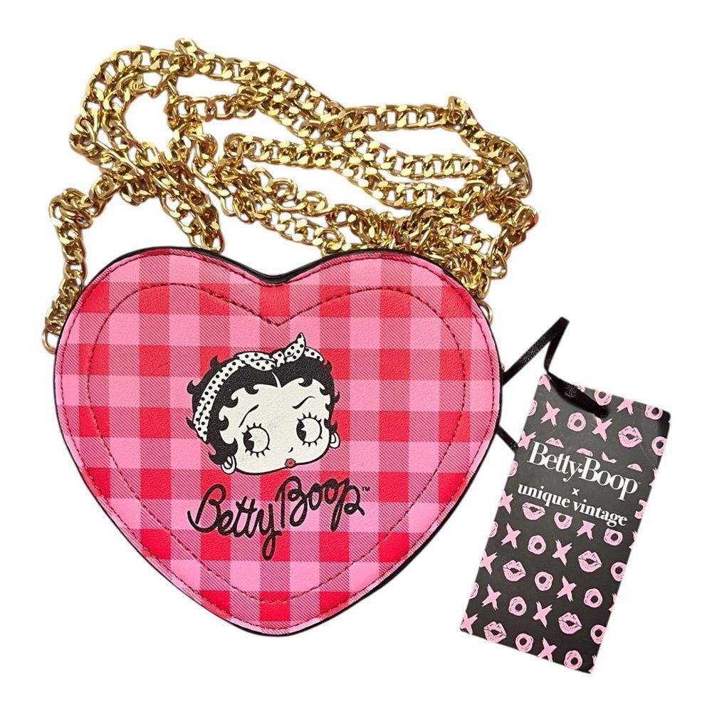 Betty Boop X Unique Vintage Red And Pink Gingham Heart Crossbody Bag